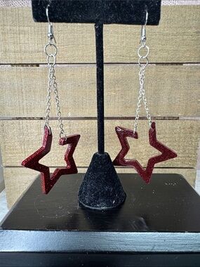 Red Glitter Star Dangle Earrings
